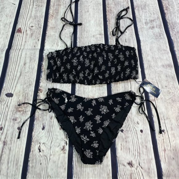POLO RL Black White Floral Stencil Bikini Set L - Picture 5 of 16